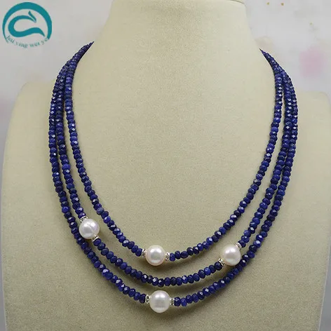 

Newest Pearls blue sapphires Necklace,Huge Size 11mm White Freshwater Pearl Rhinestone Jewellery,Perfect Women Wedding Gift