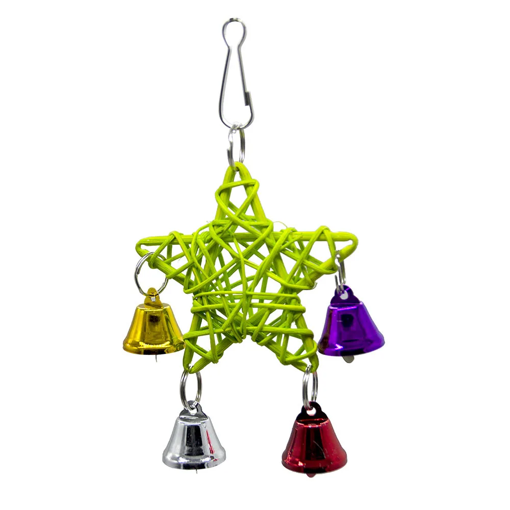 1PCS Parrot Bird Pet Toy Rattan Five Pointed Star Bite Bell Hang String