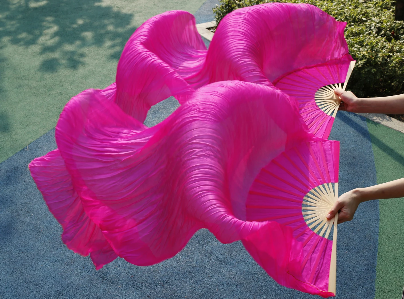 Hot Sale High Quality Dance Fans 100% Real Silk 1PC/1Pair 10 Colors Hand-dyed Solid Color Silk Veils Belly Dancing Fans 180*90CM