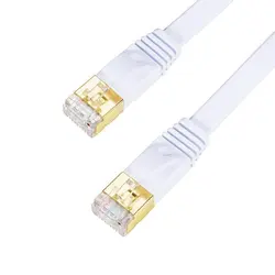 15m 20m 30m Cat7 Ethernet Flat Patch Network Cable, Shielded (STP) with Snagless Rj45 Connectors white color