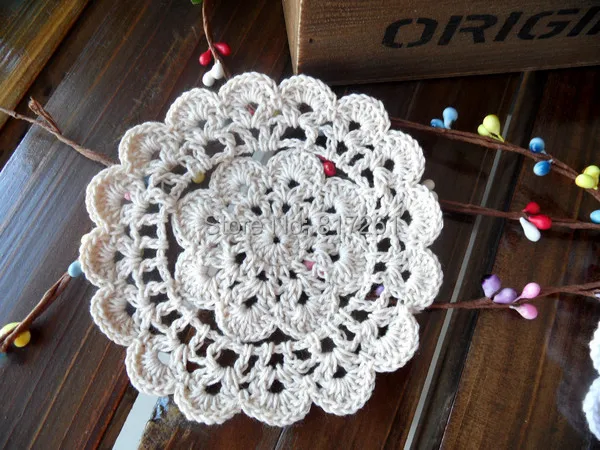 ZAKKA 12 pic/lot 13cm Beige button coaster for home decoration crochet lace felt potholder table pad doily cup pat napkin doilie