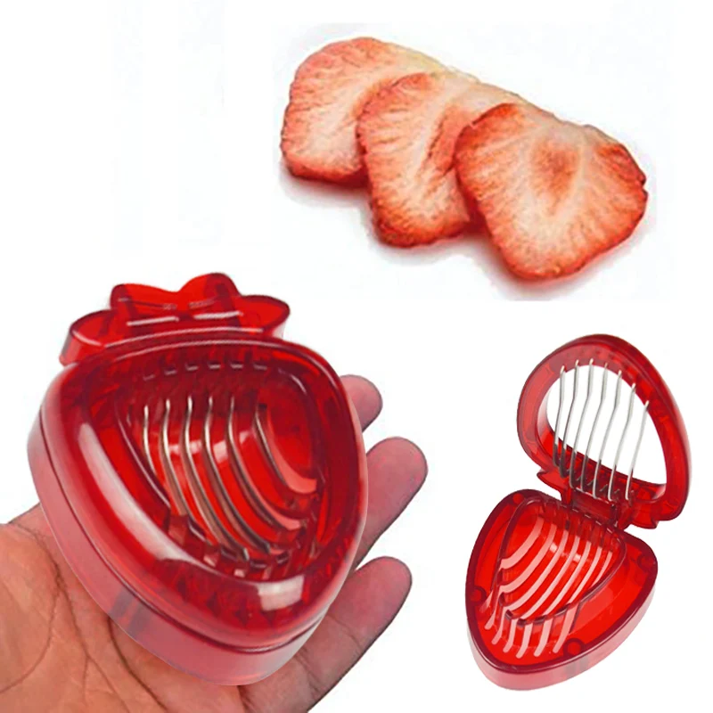 Walfos 1 Stuk Rode Aardbei Slicer Plastic Fruit Carving Tools Salade Cutter Berry Aardbei Cake Decoratie Cutter