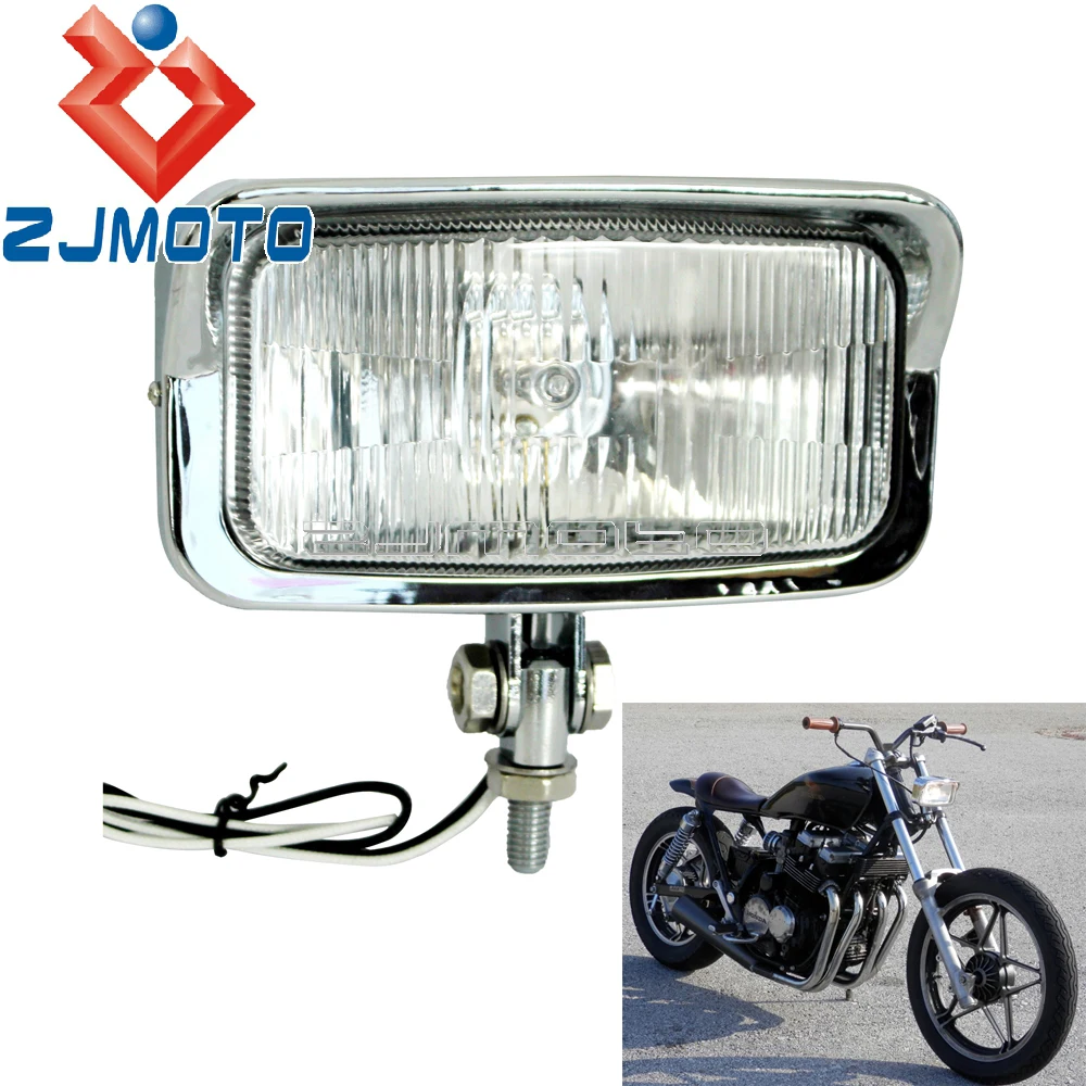 Chrome Vintage Motorcycle Rectangle Headlight Retro Front Lamp For Harley Honda Yamaha Scrambler Cruiser VT VTX XS CB GN