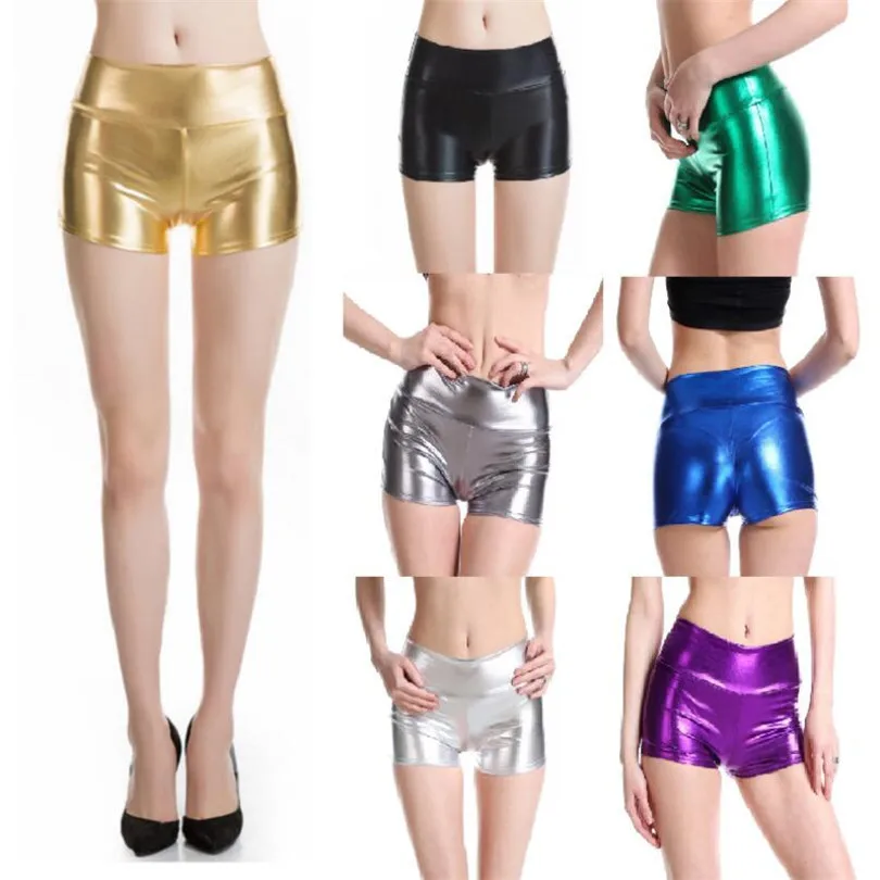 VIIANLES Glanzende Dansvrouw Shorts Sexy Volwassen Zilver Metallic Shorts Rave Booty Shorts Mid Taille Cheer Shorts