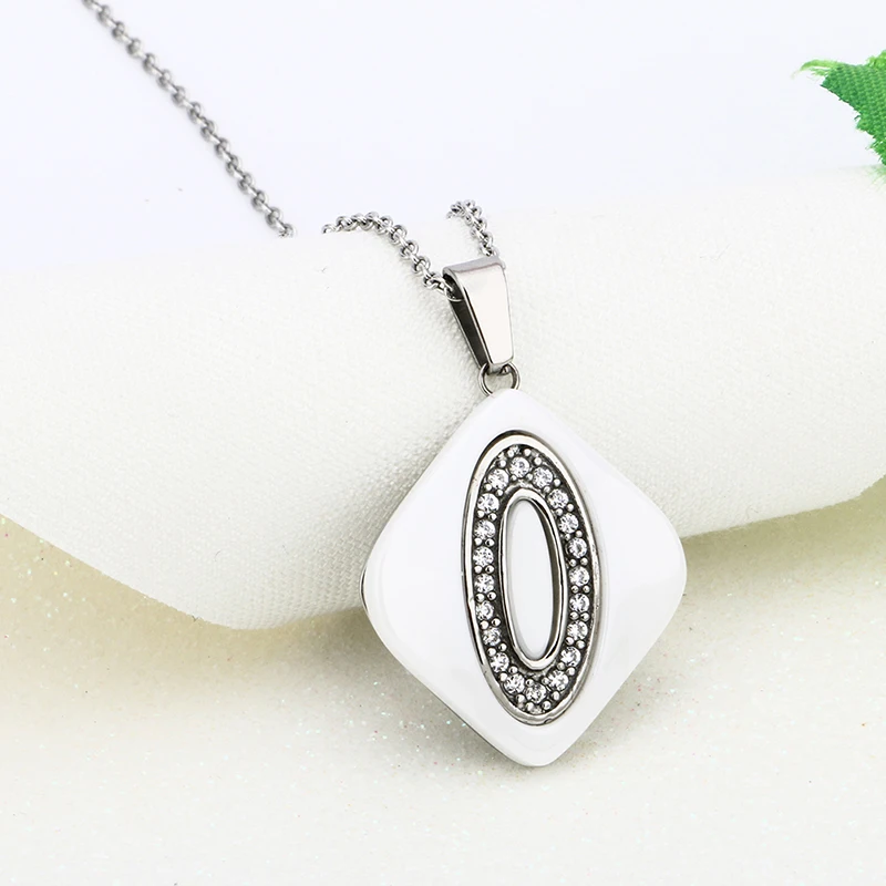 Hot Sale Silver Color Ceramic Pendant Necklaces for Women Stainless Steel AAA Crystal  Charm Vintage Jewelry Brand Accessories