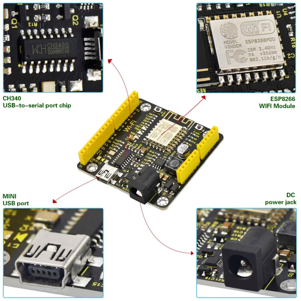 Keyestudio ESP8266 WI-FI Development Board+USB Cable For Arduino /Based on ESP8266-12FWIFI /Support RTOS