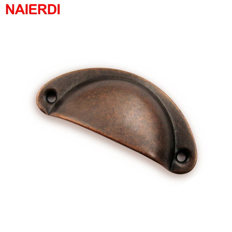 NAIERDI 2PCS Antique Handles Vintage Cabinet Knobs Retro Drawer Door Box Handle Cupboard Brass Frame Pull Furniture Hardware