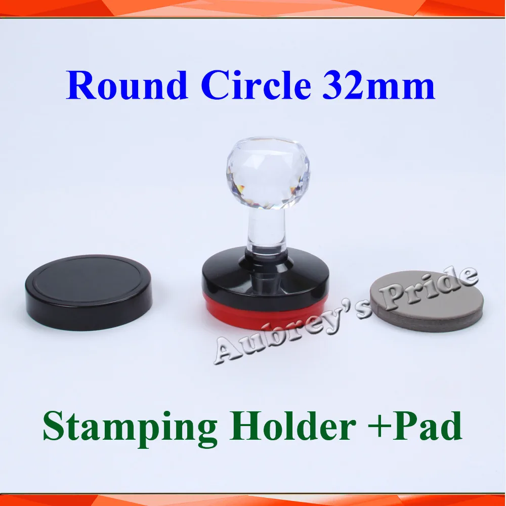 5Pcs Round Circle HB 32mm Holder Stamp Shell +7mm Rubber Pad Photosensitive Portrait Flash Selfinking Stamping Making Seal