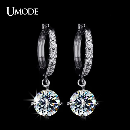 UMODE Loop with 8mm Round Top Grade CZ White Gold Color Hoop Earrings For Women Anti-allergic Jewelry Boucle D'oreille UE0014