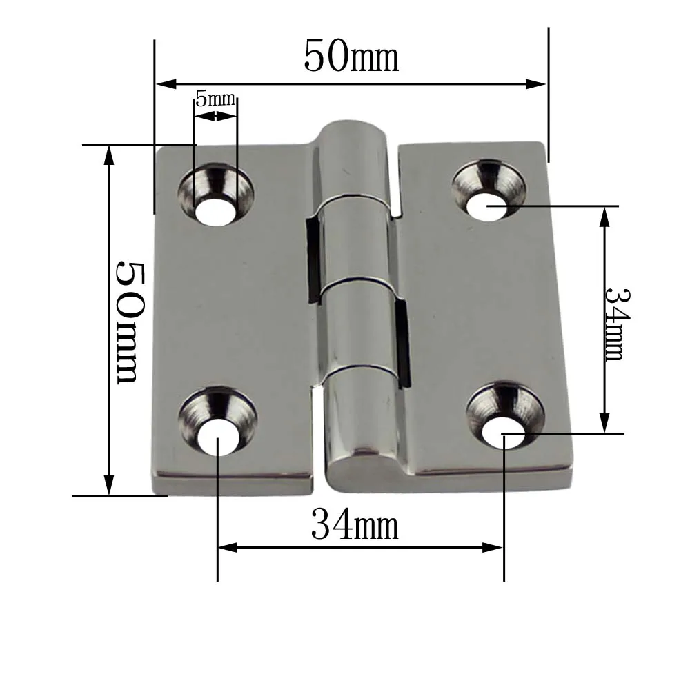 5pcs Stainless 316 High Mirror Marine Square Hinge 50*50mm Top Mirror Polished Boat/Yacht Square Hinge