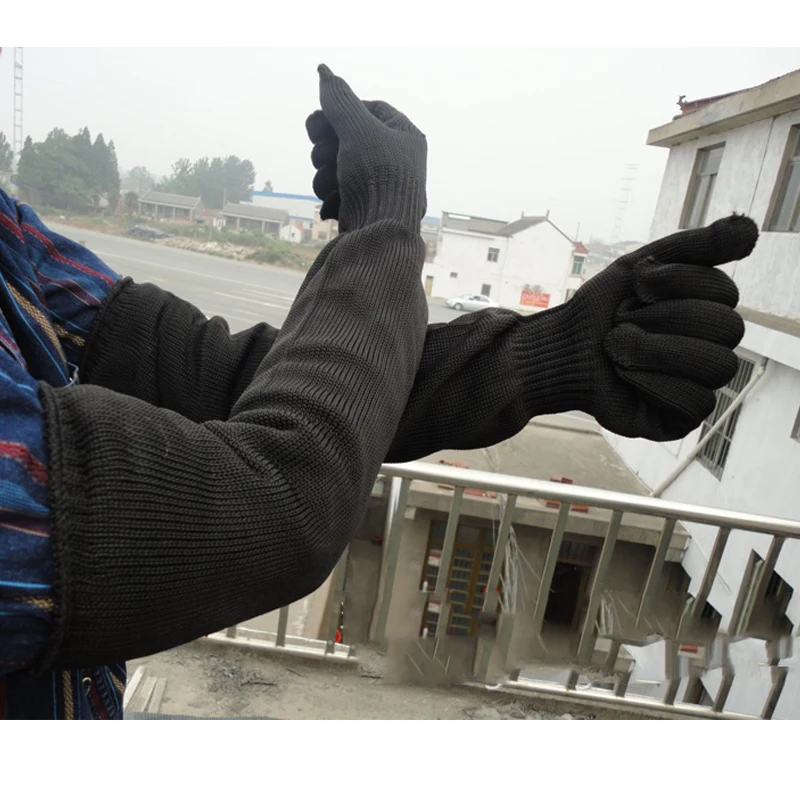 Gants Anti-coupure à manches longues de 55cm, noir, auto-défense, couteau, gants de coupe, Extension de fil, gants de sécurité pour bras