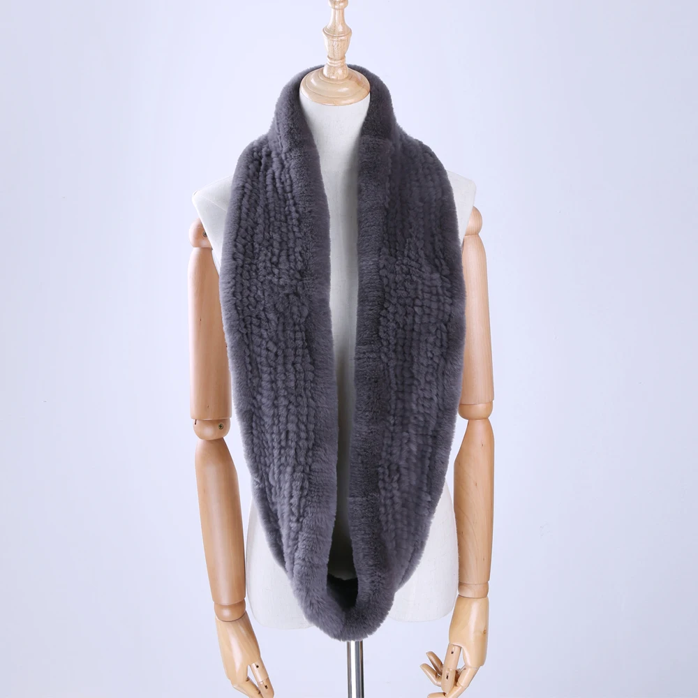 

2020 New Winter Women's Genuine Real Rex Rabbit Fur Hand Knitted Scarf Infinity Cowl Ring Scarves Fur Wraps Snood Street Fashion