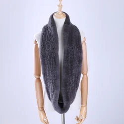 2020 New Winter Women's Genuine Real Rex Rabbit Fur Hand Knitted Scarf Infinity Cowl Ring Scarves Fur Wraps Snood Street Fashion