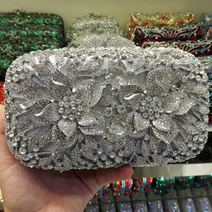 

Flower Pattern Evening Bag Blue Luxury Crystal orange Evening Clutch Bag Gold Diamond Party Purse Silver Banquet bag 88165