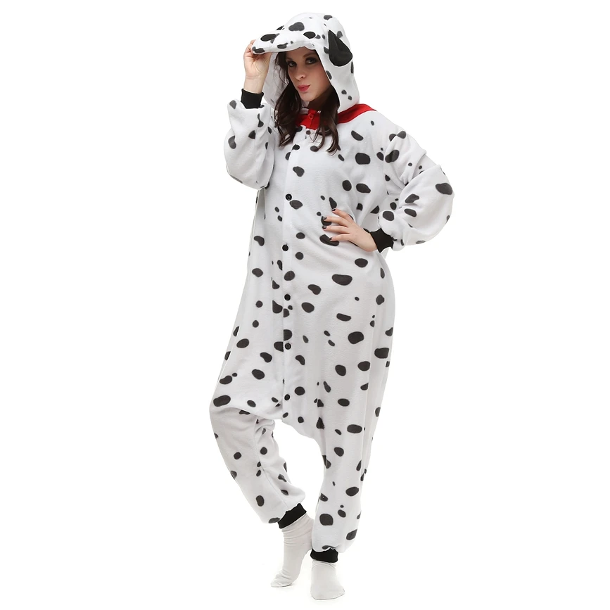 Adults Polar Fleece Kigurumi Women Dalmatian Dog Costume Men Animal Onesies Pajamas Halloween Carnival Party Jumpsuit Clothing