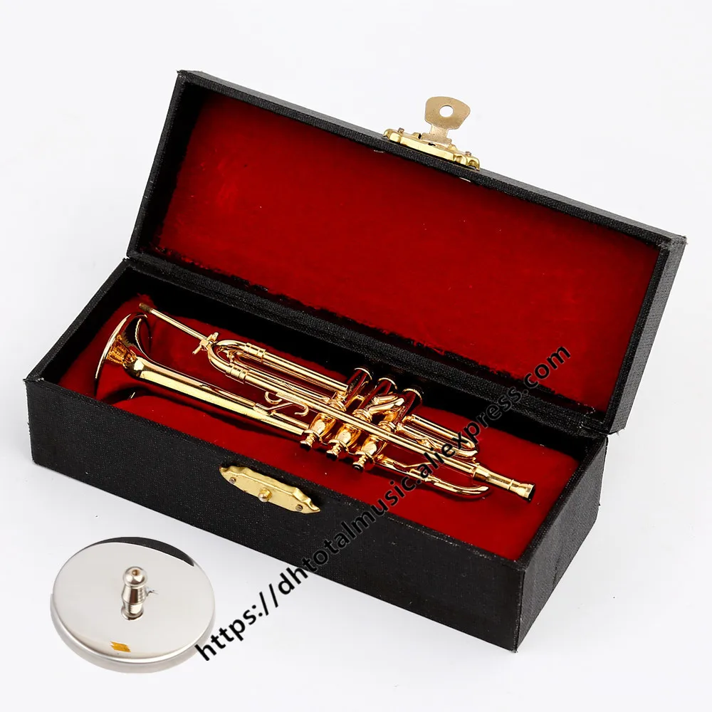 Dh Mini Trumpet Christmas Gift Home decorations Miniature Trumpet Musical Instrument Model Small Horn Toys with Case and Stand