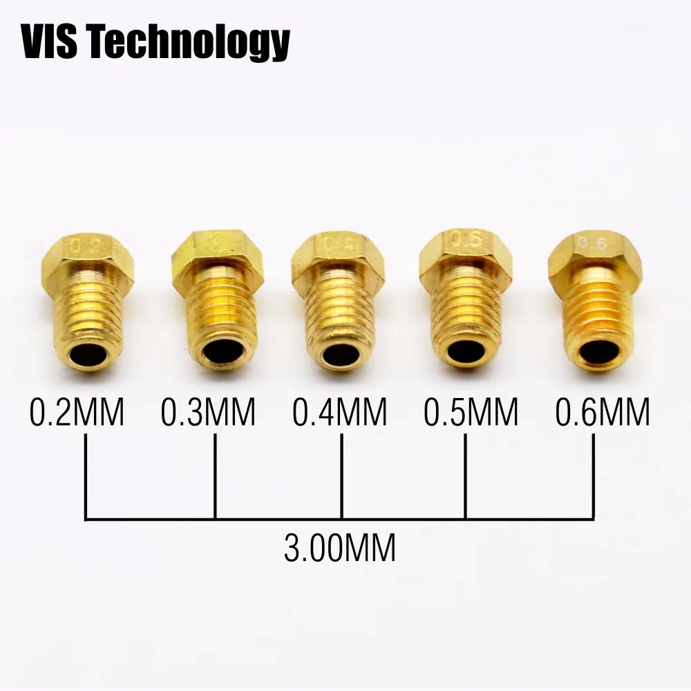 10pcs/lot 3D printer nozzle 0.2/0.3/0.4/0.5/0.6/0.8/1.0mm J-head V5/V6 Extruder nozzle For 3.0mm Filament Makerbot RepRap