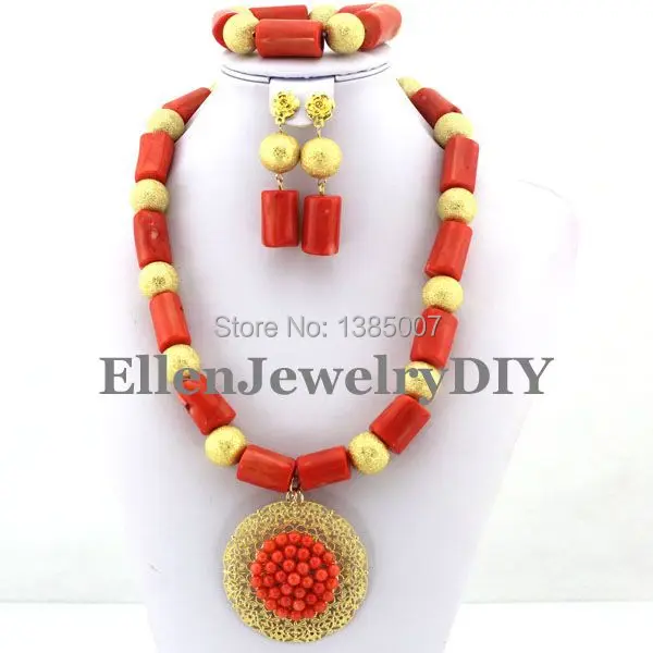 

Big Size African Nigerian Wedding Beads Jewelry Set Coral Jewelry Set Coral Beads Necklace Set African Jewelry Set W7363