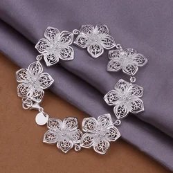 flower Chain elegant beautiful Silver color Jewelry wedding Bracelets for women lady cute gifts wedding H317