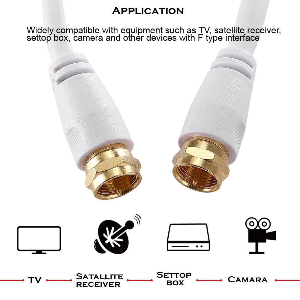 Digizulu F Type Antenna Cable Coaxial Cord for TV Fly Lead Aerial Male to Male  RF Cord for Satellite CCTV HDTV