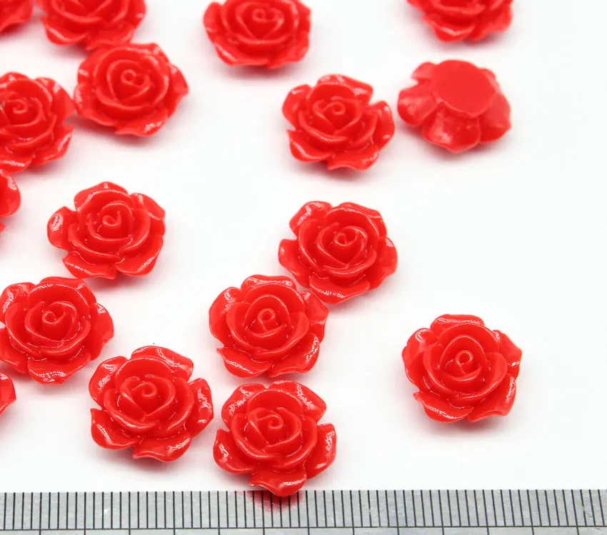 300pcs Resin Roses Red Flower Cabochons 15mm Flowers Magnet Craft Jewelry Supplies