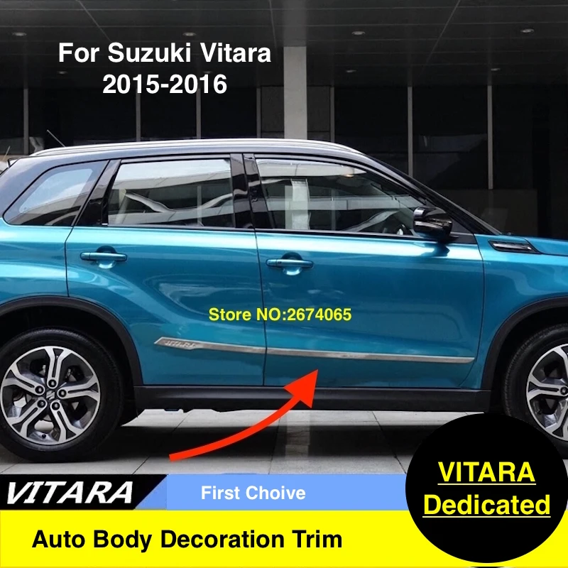 

High Quality Stainless Steel Car Side Door Body Trims Strips Molding Cover Stickers For Suzuki Vitara 2015-2020 Car-Styling