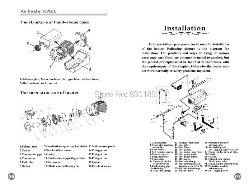 Installing and using manual 2KW 12 \ 24V air parking heater webasto type!