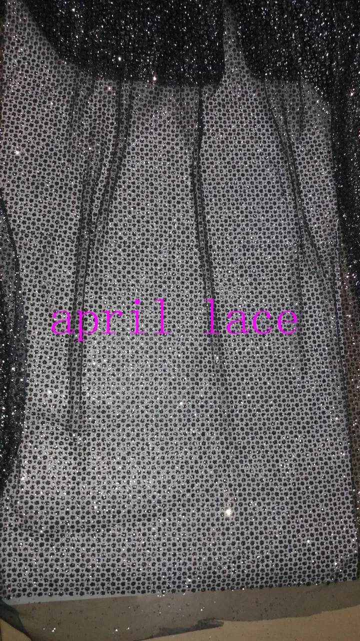 

5yards HL041 dark gray color 36-133 glued sparkle glitter mesh net tulle lace fabric for india african sawing /evening dress