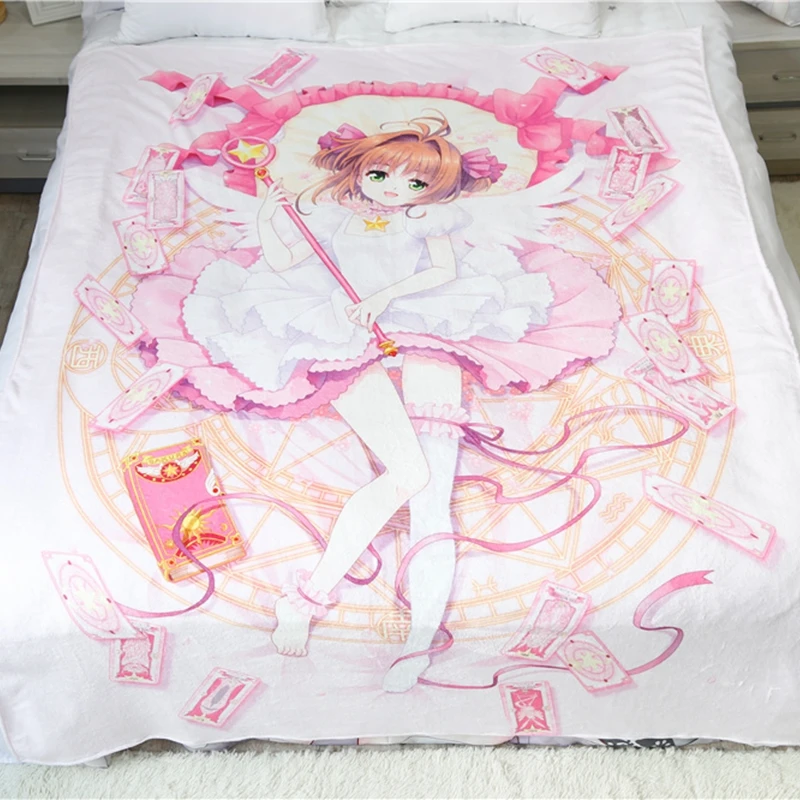 Anime JK Cardcaptor Sakura Kinomoto Cerberus Cosplay Flannel 150*200cm Blanket on Bed Plush Sleep Cover Bedding Soft Warm Custom