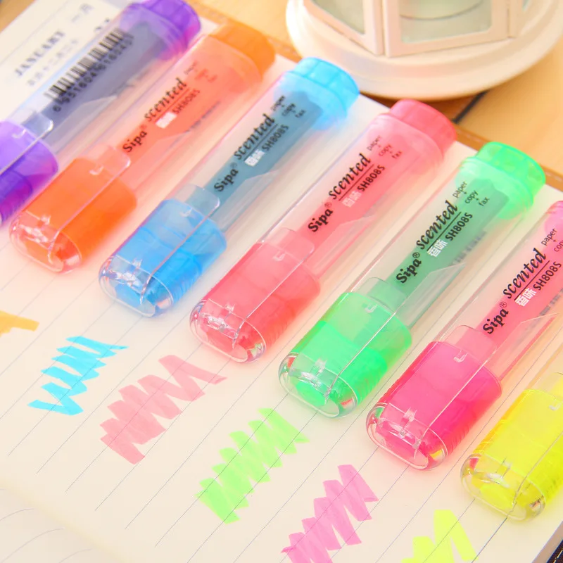 7 colors Sipa Cute Korean type with candy color fluorescent Highlighter Pen Water color Marker Pen for Paint Draw School Supply