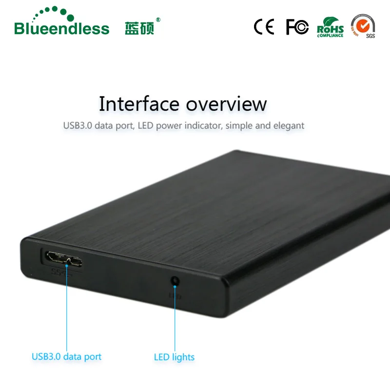 Blueendless-carcasa de aluminio para HDD de 2,5 pulgadas, carcasa de alta velocidad con USB 3,0 a Sata de 6Gbps, compatible con disco duro externo