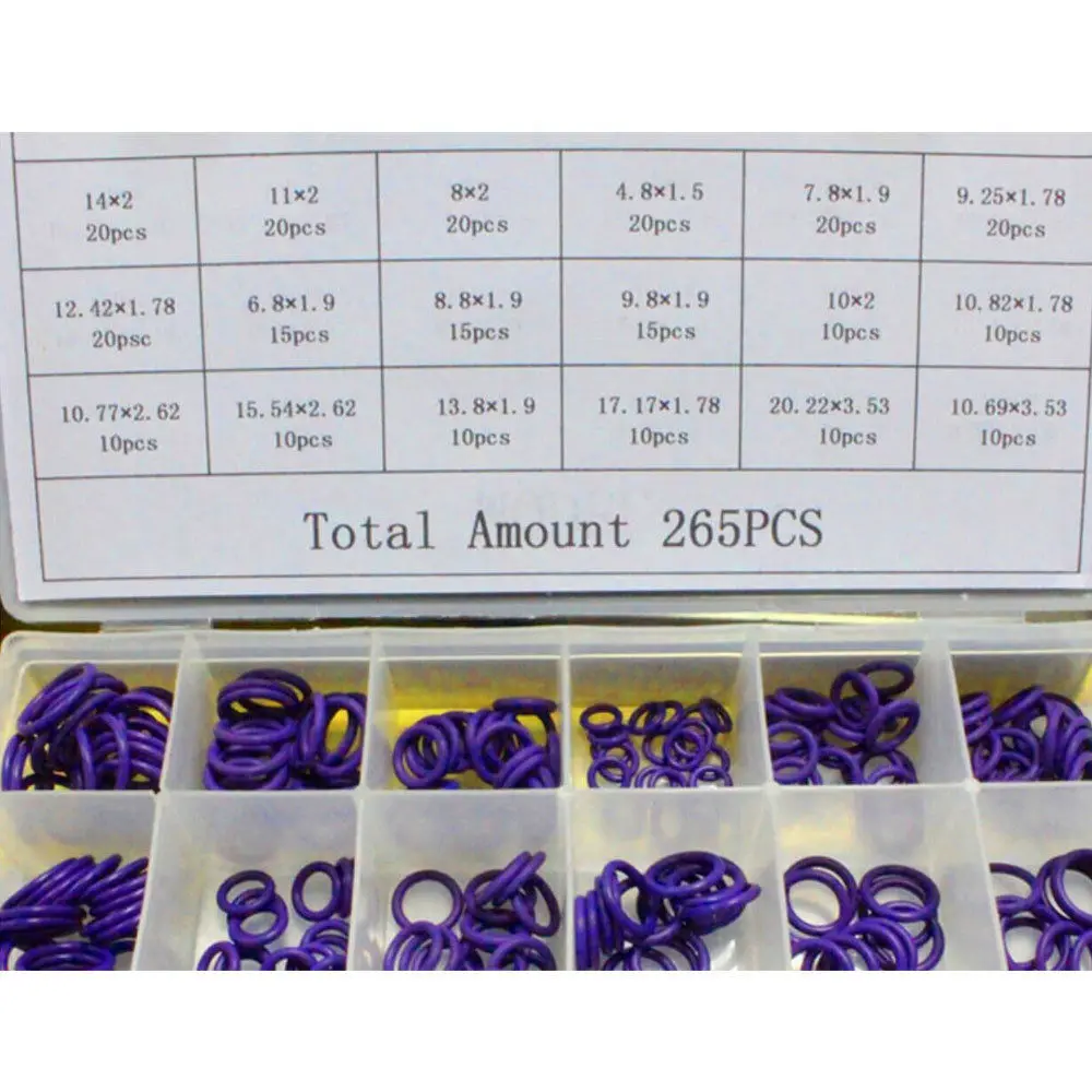 BBQ@FUKA 265Pcs Car A/C System Air Conditioning O-Ring HNBR R12/134a Assortment Kit Tool Universal Fit For SUV Pickup Offroad