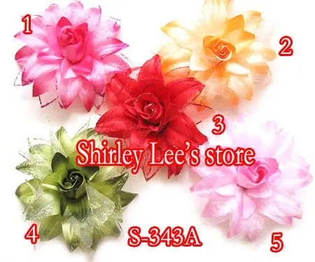 Wholesale-- Hot Sale!! 120 X  11cm Glitter Big Flower Head Artificial Silk Flower Party Wedding,5 Colors Mix