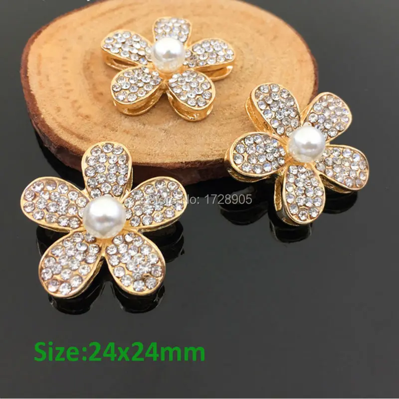 Full Rhinestone Lucky Flower Crystal Buttons Embellishment Hair Garment Accessories 10 pcs 24 mm Flat Back