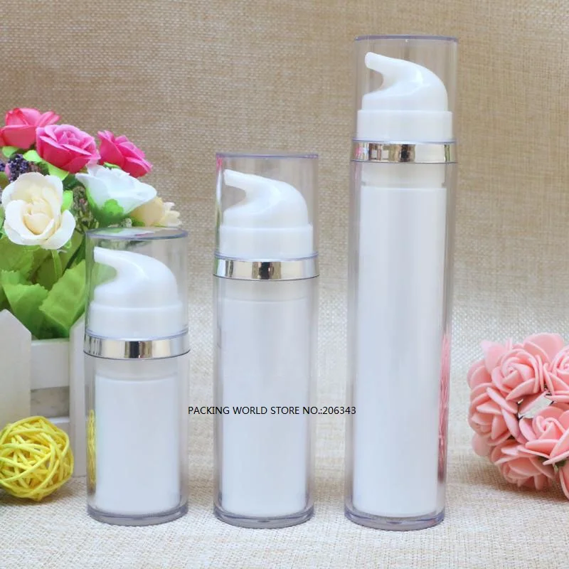 

30ml white double layer airless bottle with transparent lid silver/gold line for serum/lotion/emulsion/foundation packing