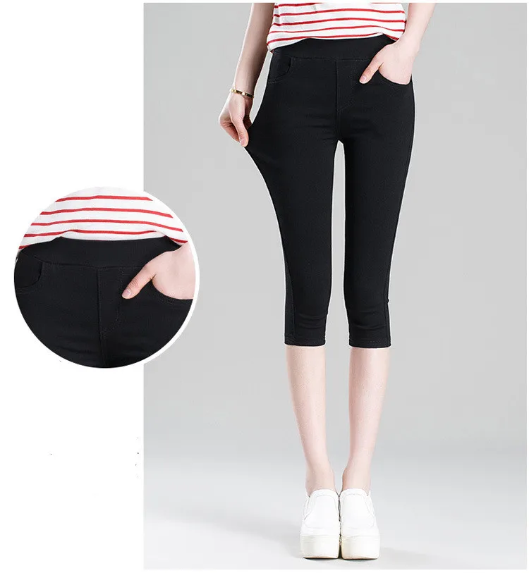 Women\'s Summer Black Leggings Slim Thin Stretch Trousers White Casual Capris Pencil Pants