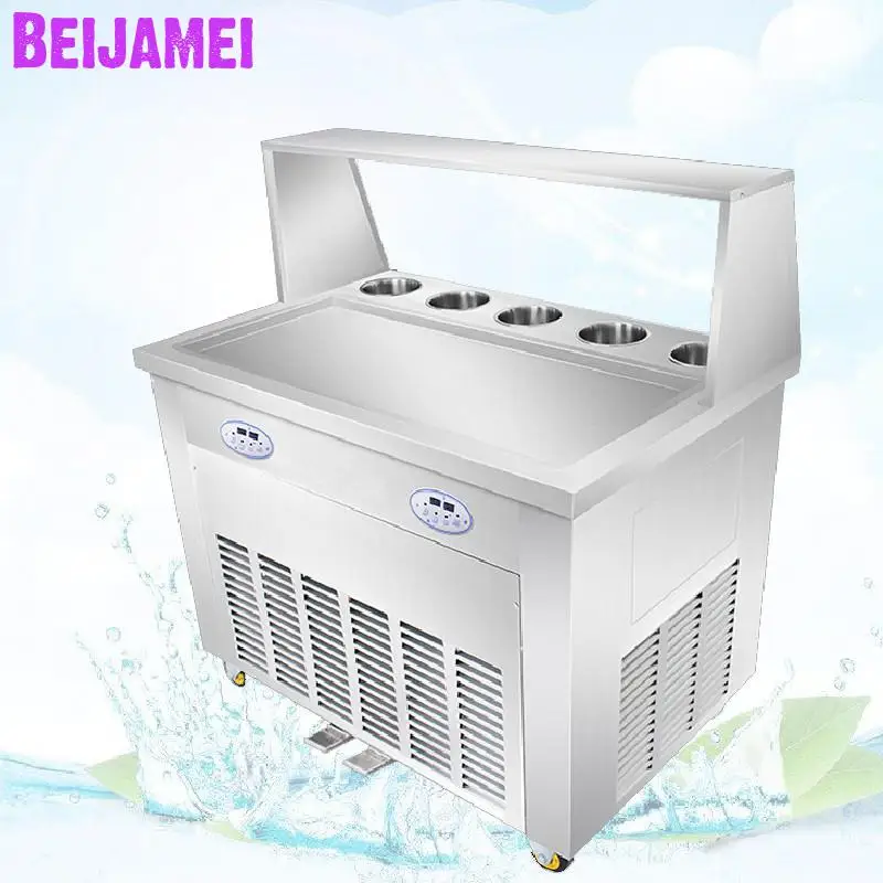 BEIJAMEI Large long pan frying fruit yogurt fry fried ice pan cream rolls machine with cooling tanks and compressor