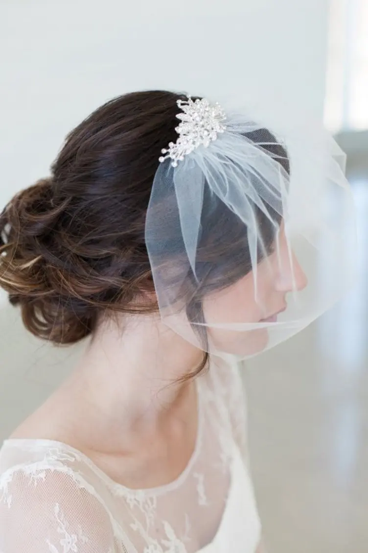 Etto bianco avorio velo corto con pettine in cristallo a nastro accessori da sposa fard con strass Voile De La Mariée