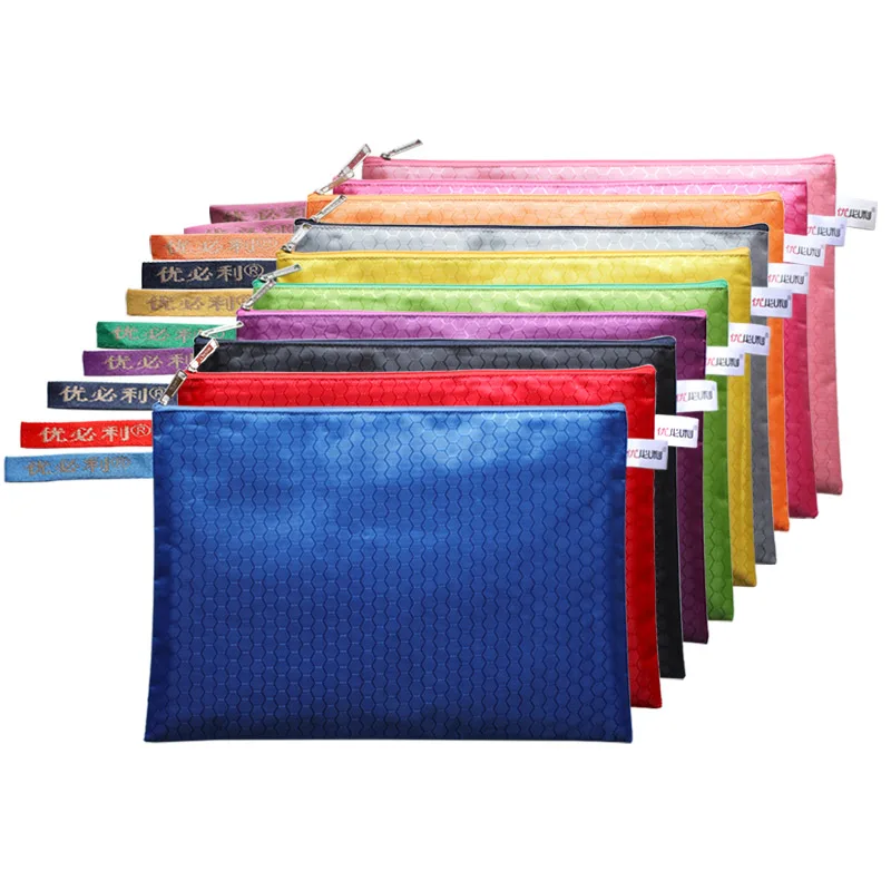 Fashion Creative Colorful A4 Canvas Oxford Cloth Zipper Paper File Folder Book Pencil Pen Case Bag Waterproof File Document Bag