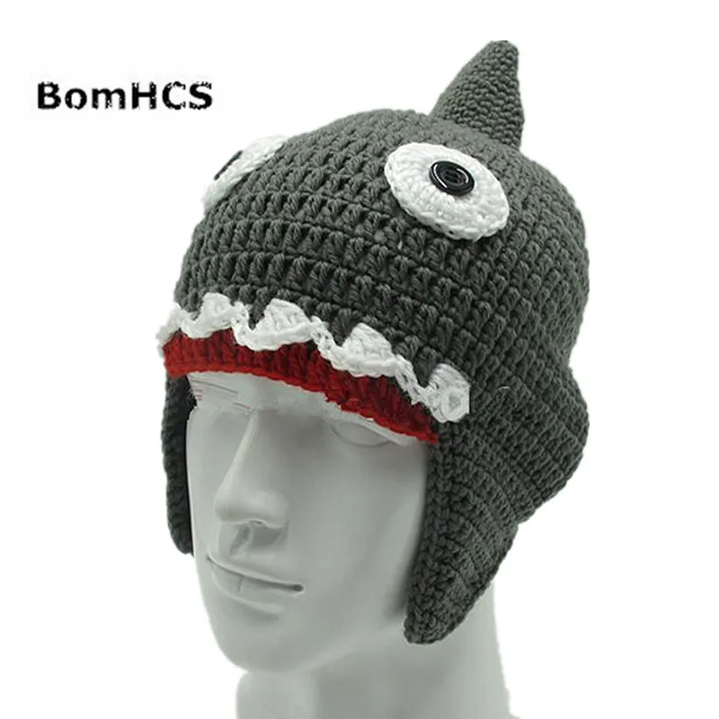 BomHCS Unisex Novelty Crochet Men\'s Shark Attack Hats Handmade Halloween Costume Gifts Party Funny Caps Beanies