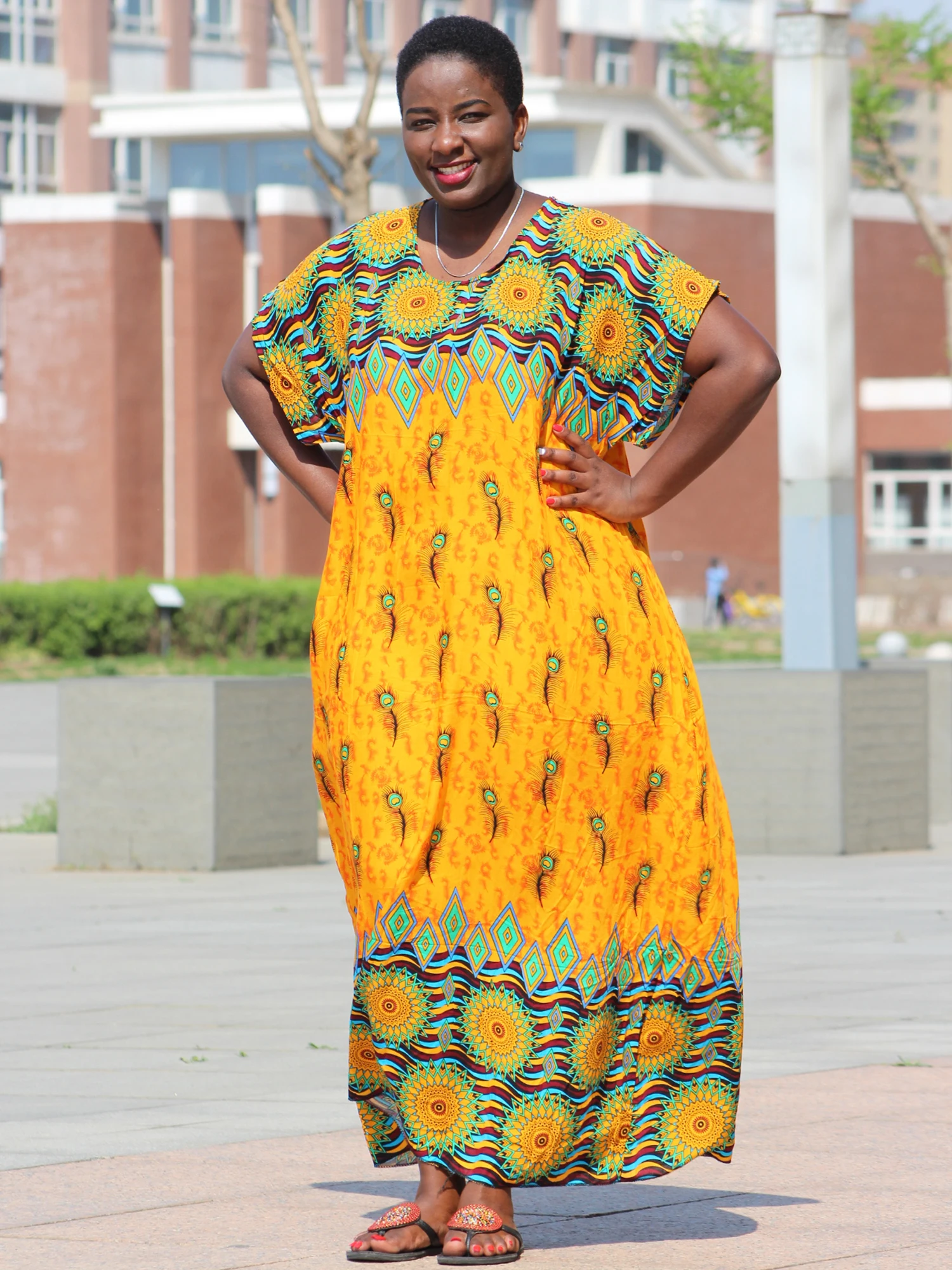 2019 Nieuwe Mode Geel Kleurrijke Gedrukt Partij Katoen Afrikaanse Dashiki Jurk