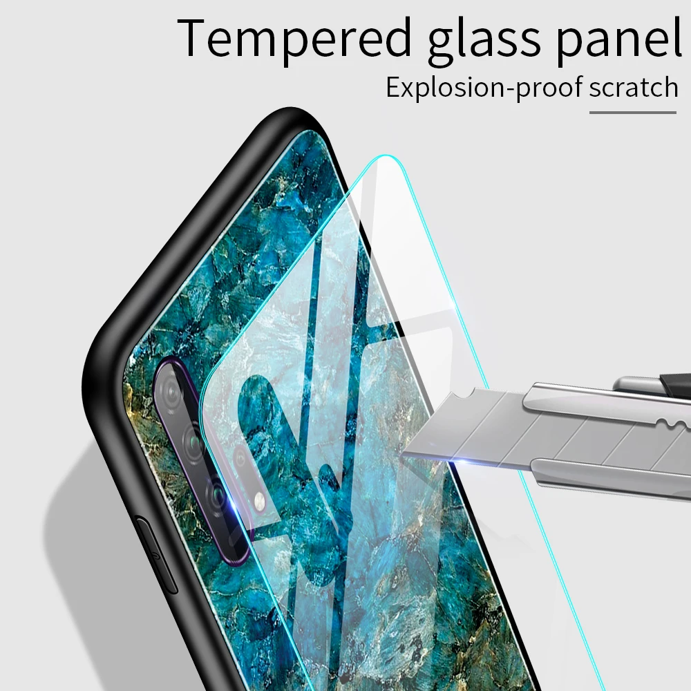 For Huawei Honor 20 Pro Case Luxury Marble Grain Gradient Hard Tempered Glass Protective Back Cover Case for huawei honor 10i 20