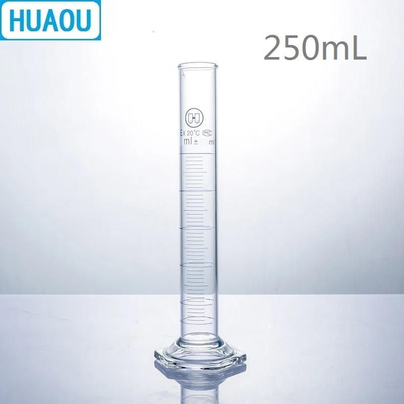 HUAOU 250mL Measuring Cylinder with Hexagonal Base Borosilicate 3.3 Glass Spout Graduation Laboratory Chemistry Equipment