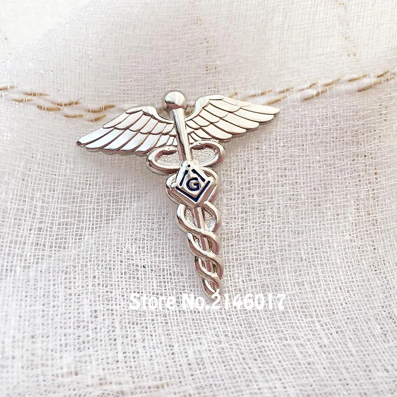 50pcs Masonic Lapel Pin Freemason Lodge Medical Doctor Pins and Brooch Masonry Wings Snake Symbol Free Masons Badge
