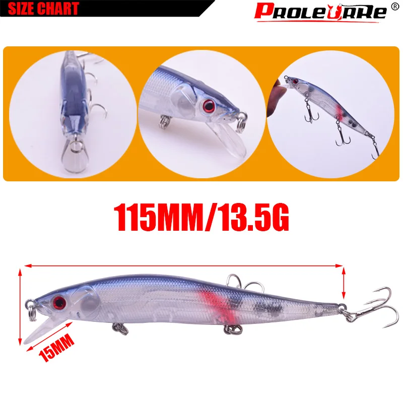 1Pcs Minnow Fishing Lure Laser Hard 115mm 13.5g Artificial Bait 3D Eyes Wobblers Crankbait Minnows Lures Pesca Fishing tackle