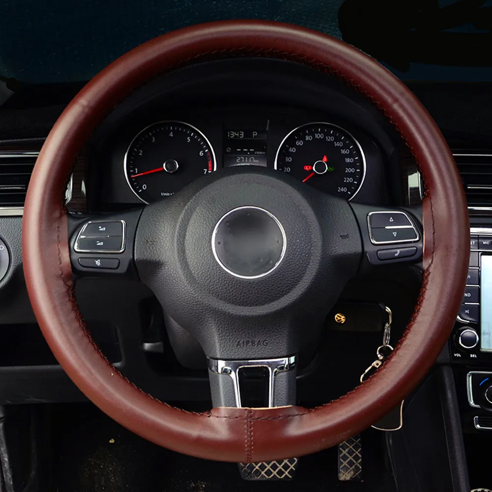 Better DIY Hand Sewing Genuine Leather Steering Wheel Cover Breathable Comfortable  Auto Steering-Wheel Braid Case Fit Car SUV