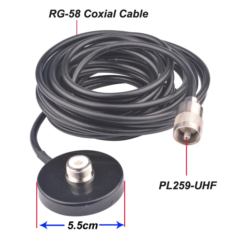 

SO239 Magnetic Mount Mobile Bracket w/ 5m RG-58A/U Coaxial Cable & PL-259 M-J Connector for Mobile Radio Transceiver