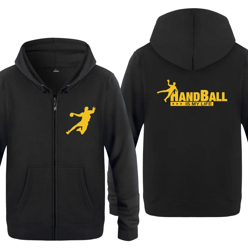 Handball Printed Hoodies Men Hip Hop Fleece Long Sleeve Zipper Jacket Sweatshirt Coat Team Fitness Tracksuit Moleton Masculino