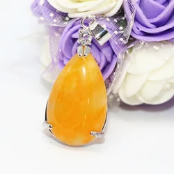 teardrop yellow chalcedony jades stone pendant high quality charms women accessories silver-color hot sale jewelry 16*31mm B1850