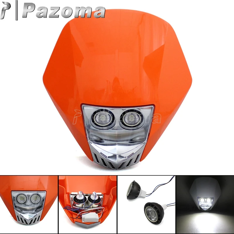 Orange LED Universal Road Legal Supermoto Headlight Fairing Complete Motocross Dirt Bike Headlamp For EXC Honda Yamaha